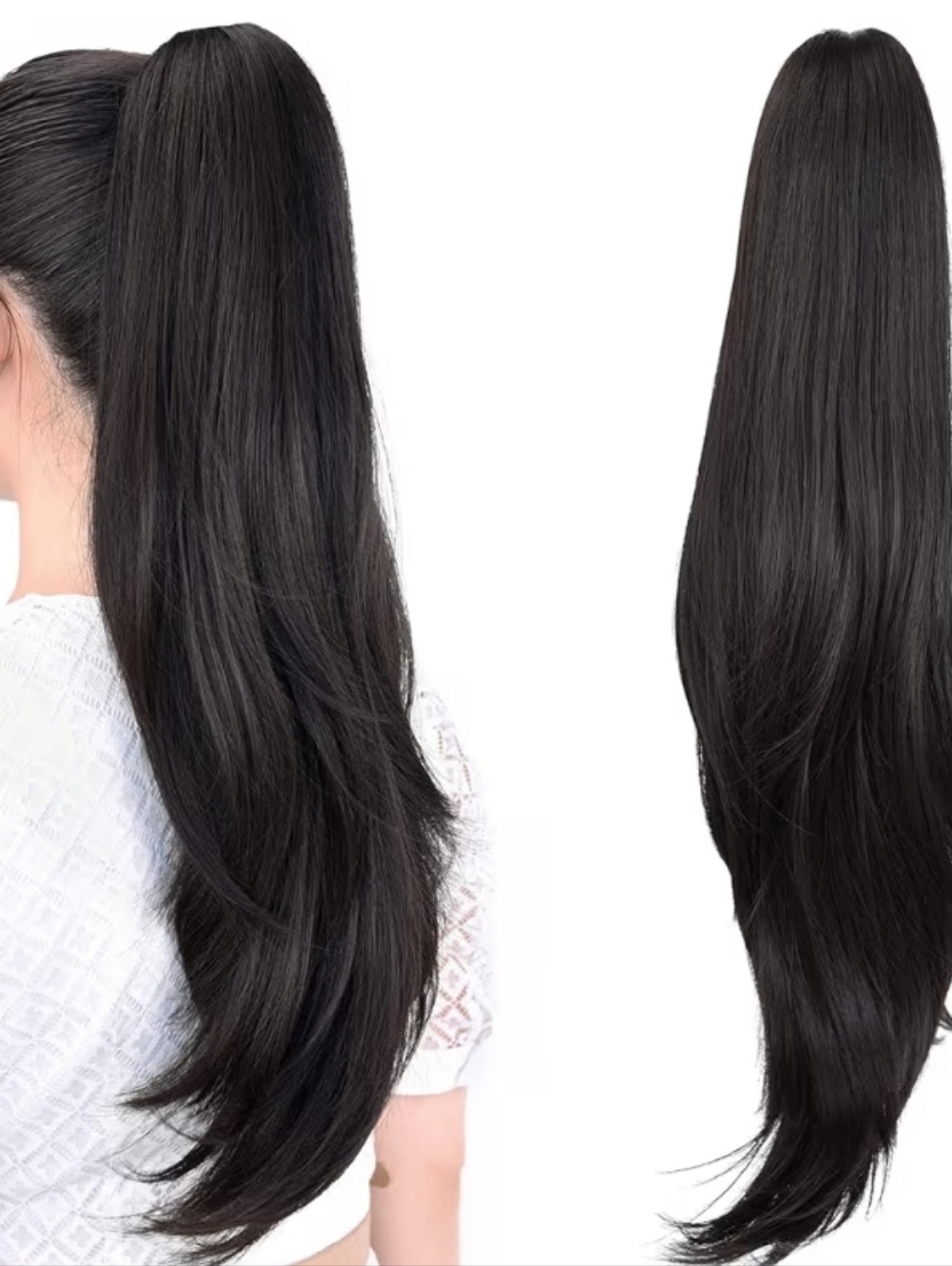 24 Inches Black Long Straight Clip-In Ponytail Hair Extension - Synthetic